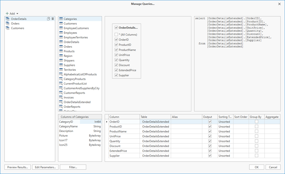 Manage Queries Dialog