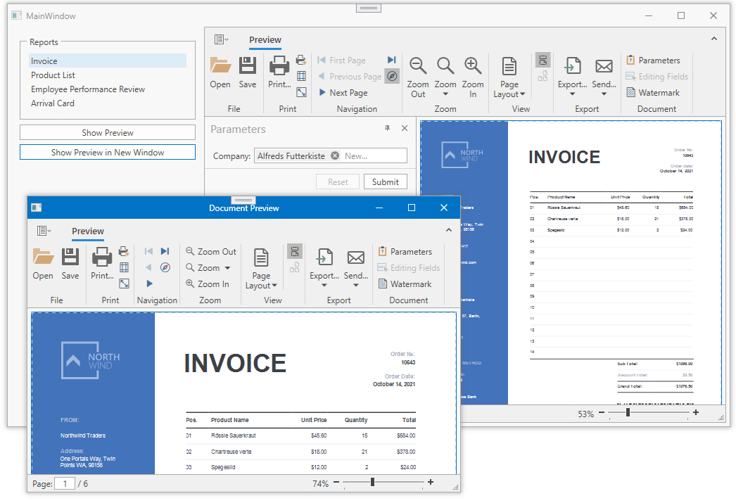 Bind to a Report in a ViewModel Screenshot