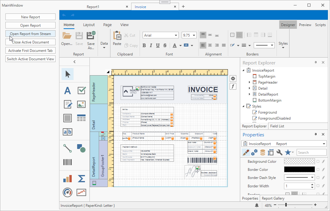 Use Report Designer API from ViewModel - Screenshot