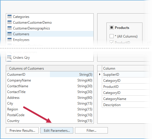 Query Builder: Click Edit Parameters Button