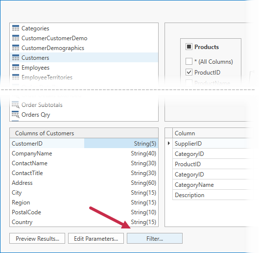 Query Builder: Click Filter Button