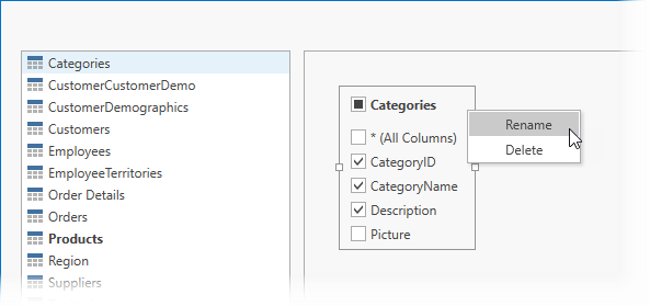 Query Builder: Rename or Delete Column