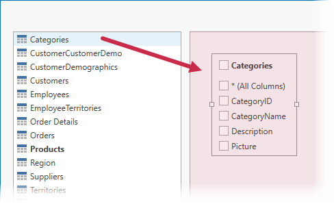 Query Builder: Drag and Drop a Table