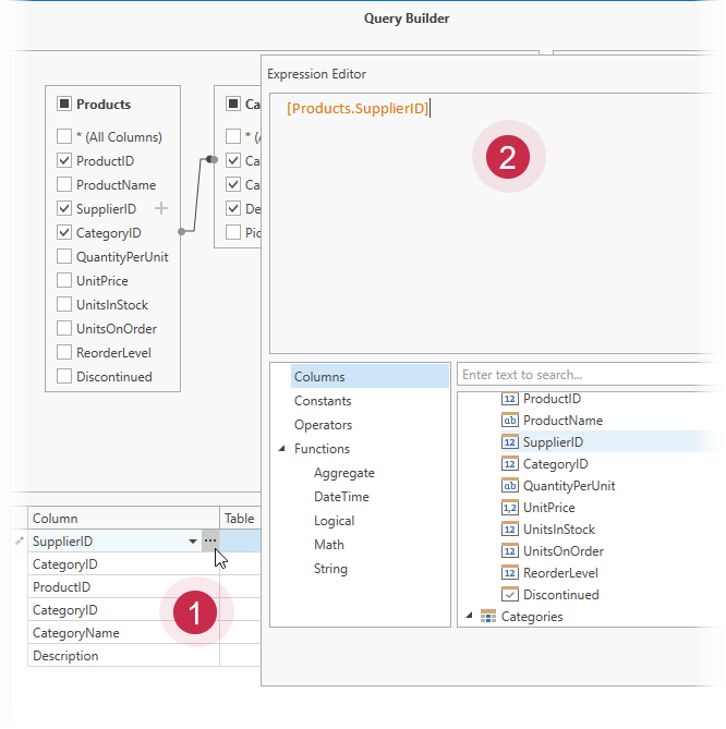 Query Builder: Specify an Expression for a Column