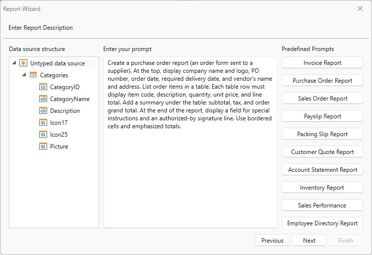 Enter Report Prompt in Report Wizard