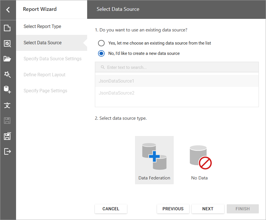 Data Source Wizard - Data Federation option enabled