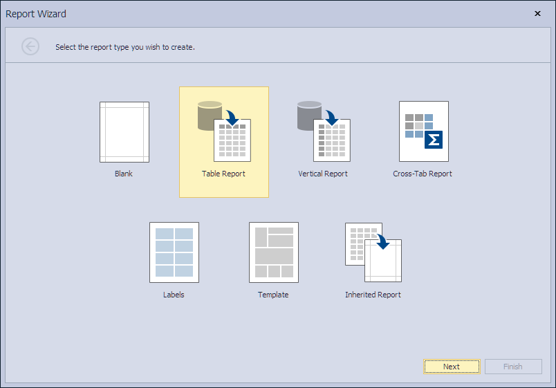Report Wizard - Select Table Report