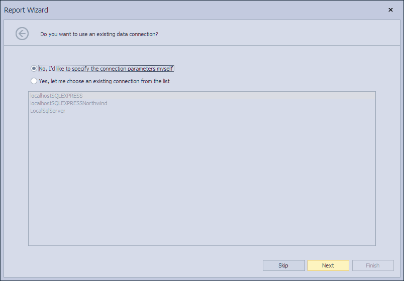 Report Wizard - Specify Connection Parameters