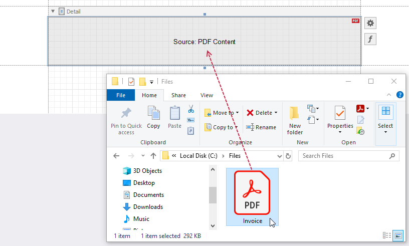 Drag a PDF file from an external resource to a report band