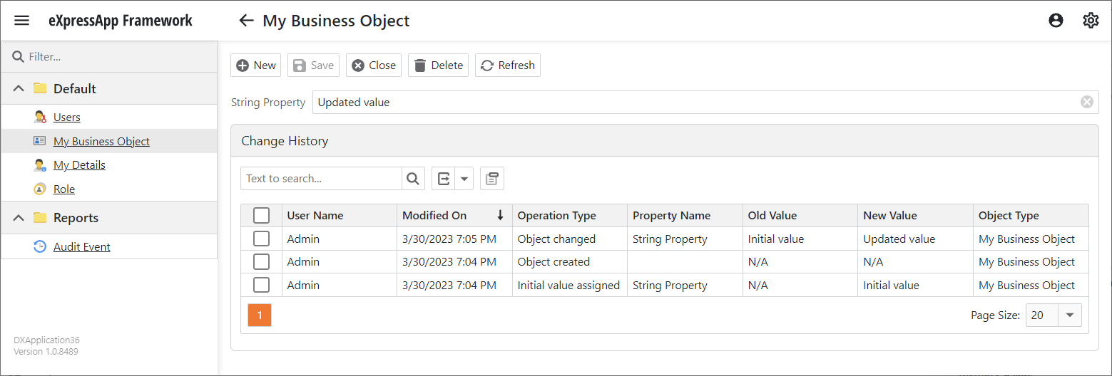 Change History in a business object Detail View