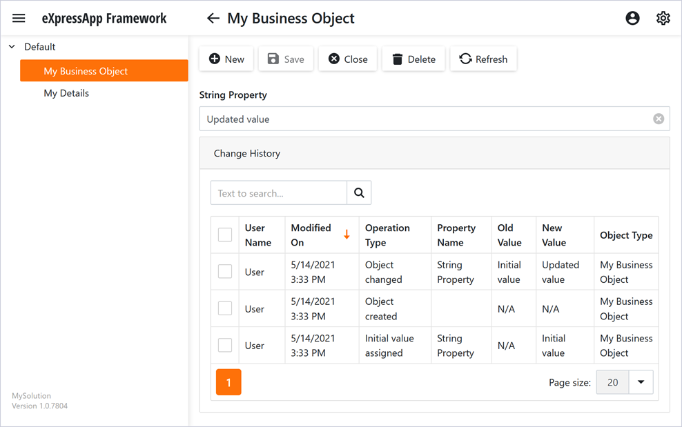 Change History in a business object Detail View