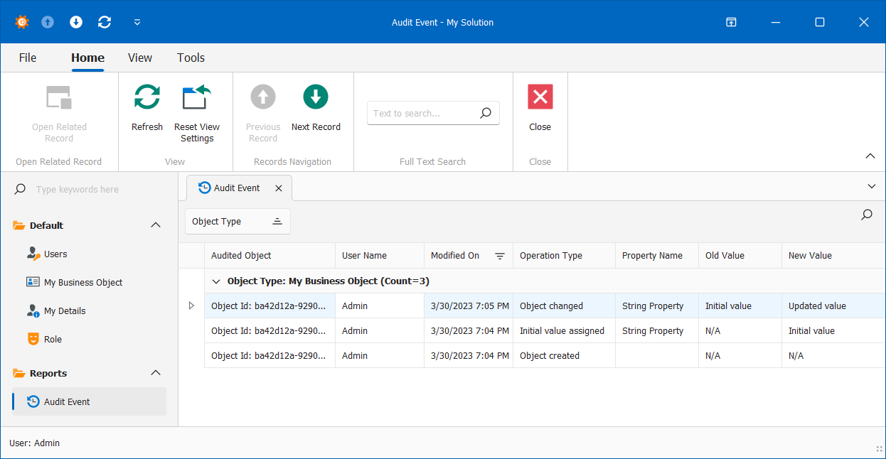 Audit Event View in a WinForms application