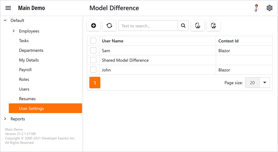 Model Difference List View in an ASP.NET Core Blazor application
