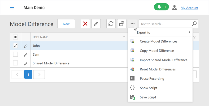 Model Difference List View in an ASP.NET Web Forms application