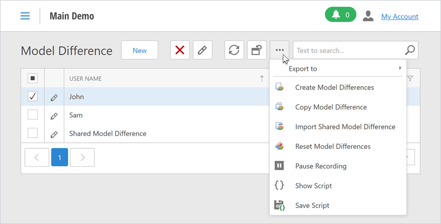 Model Difference List View in an ASP.NET WebForms application