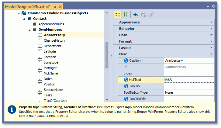 Null text in Model Editor