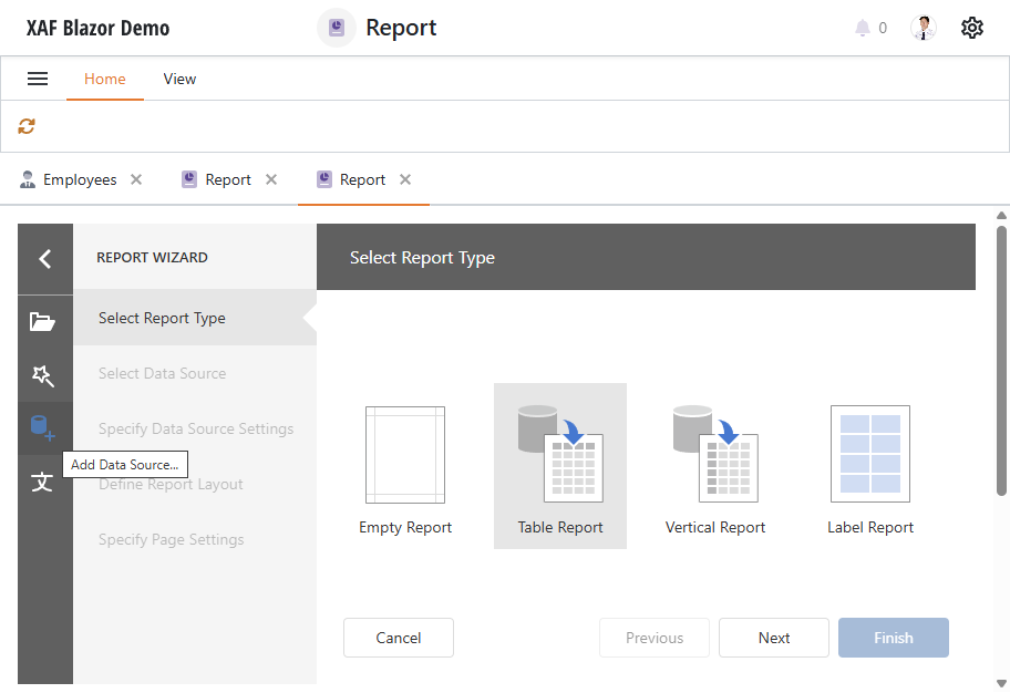 XAF ASP.NET Core Blazor ReportsV2 Add Data Source, DevExpress