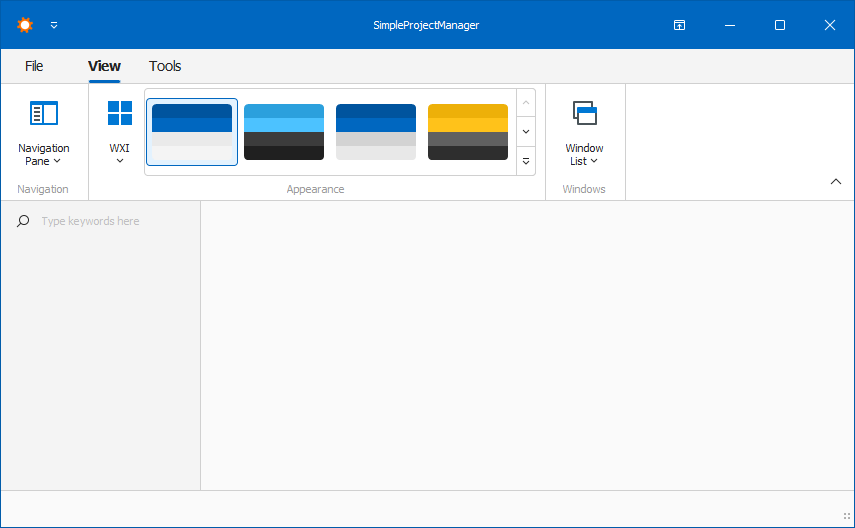 Simple Project Manager Windows Forms first run, DevExpress