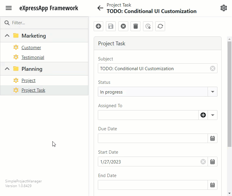 ASP.NET Core Blazor Mark Task as Completed Action, DevExpress