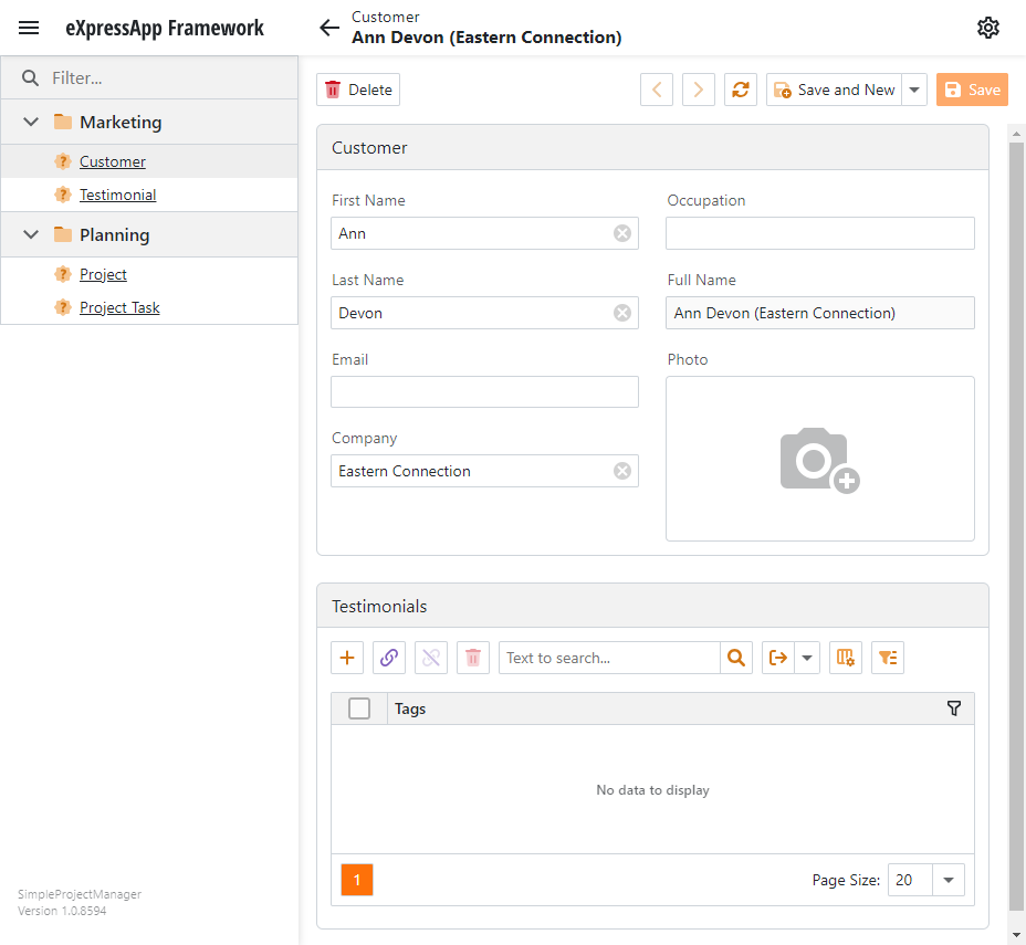 The ASP.NET Core Blazor SimpleProjectManager application