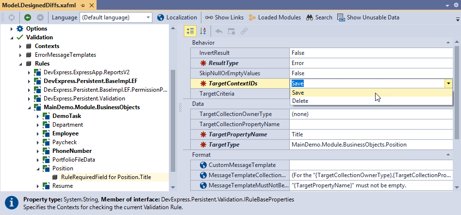 TargetContextIDs property in model editor