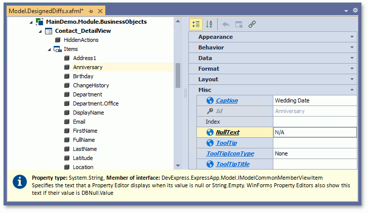 Null text in Model Editor