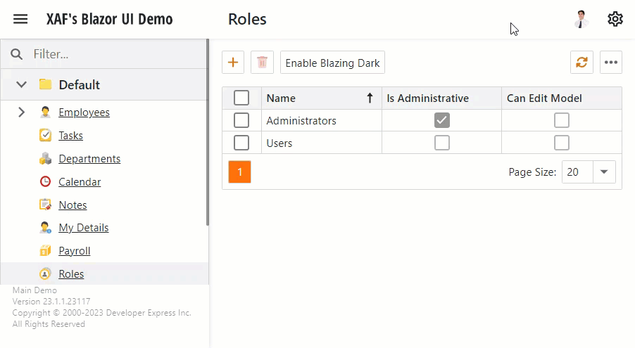 Switch themes in code in an XAF ASP.NET Core Blazor application, DevExpress