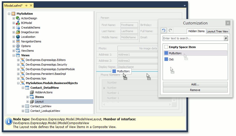 XAF Blazor - Use a Custom View Item to Add a Button to a Detail