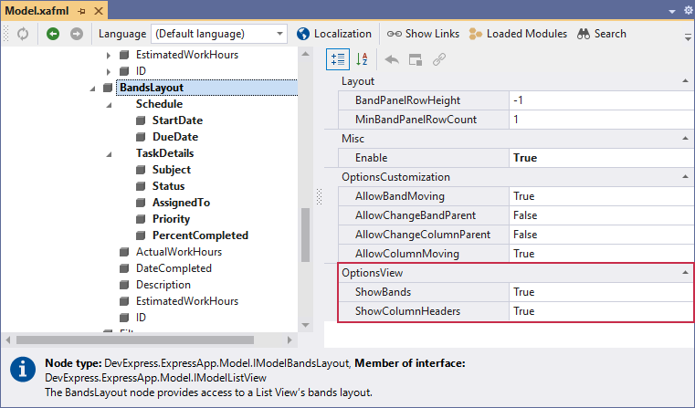 XAF Windows Forms Band Header Visibility, De