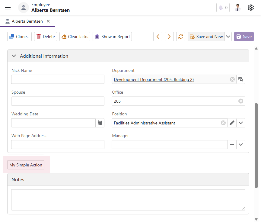 XAF ASP.NET Core Blazor Action in a Detail View, DevExpress