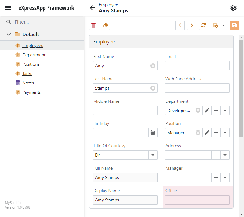 ASP.NET Core Blazor: the new editor in the Detail View