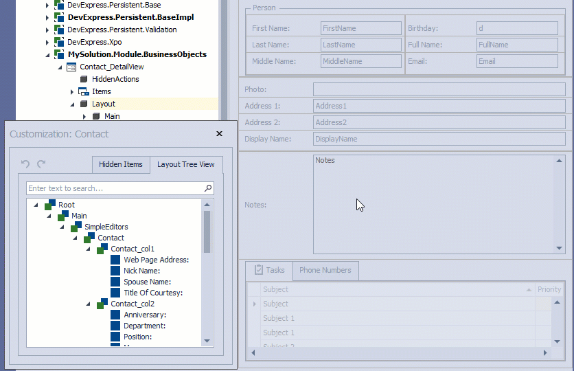 xaf blazor customize edit form layout