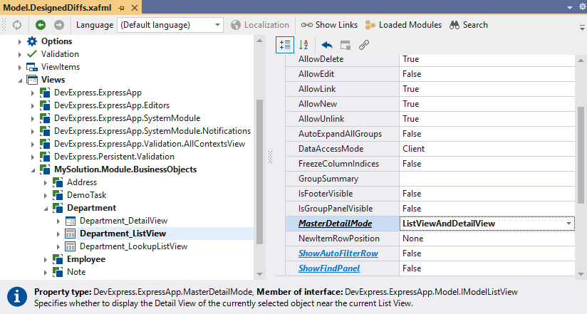 Split View activation in Model Editor