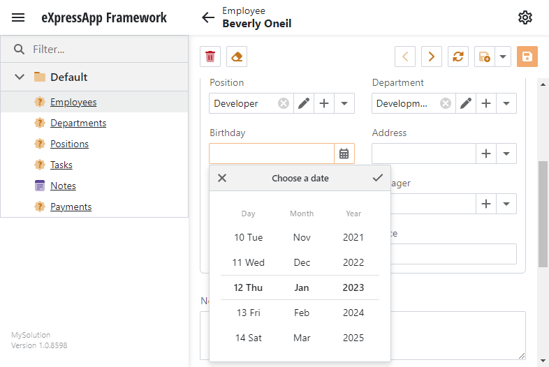 Scrollable date picker in ASP.NET Core Blazor