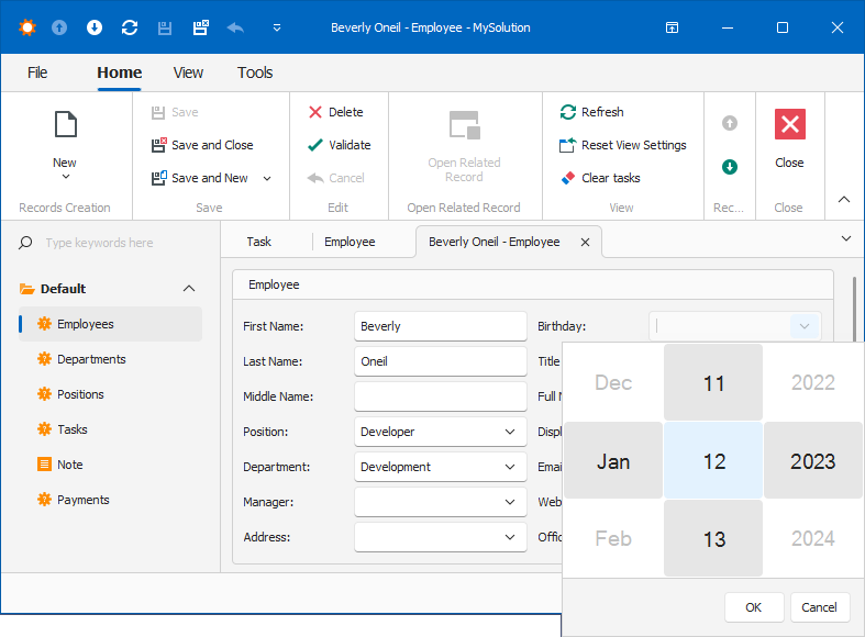 Scrollable date picker in Windows Forms