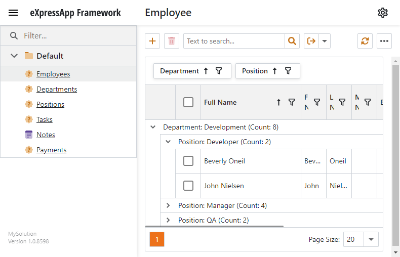 The grouped Employee List View in ASP.NET Core Blazor