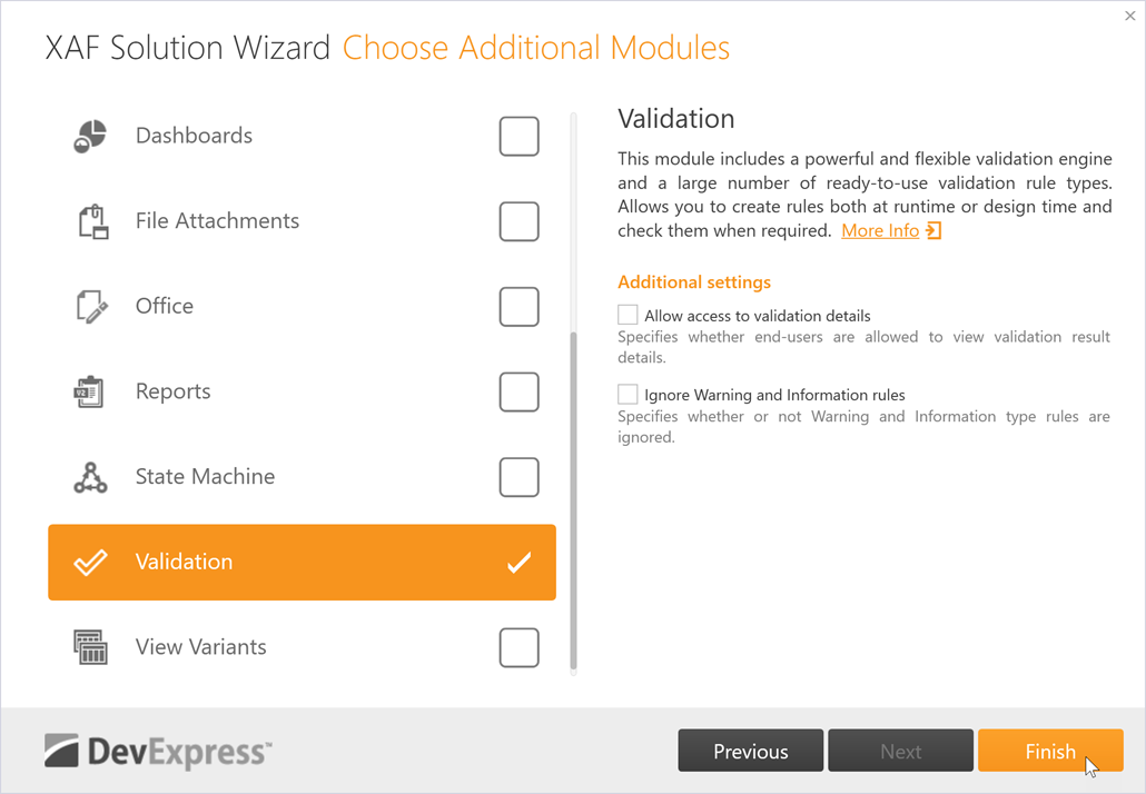 Choose the XAF modules