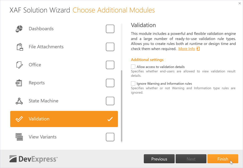 Select "Validation" module