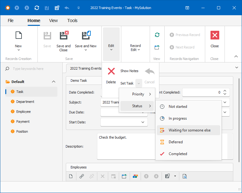 ASP.NET Core Blazor action option selection in detail view