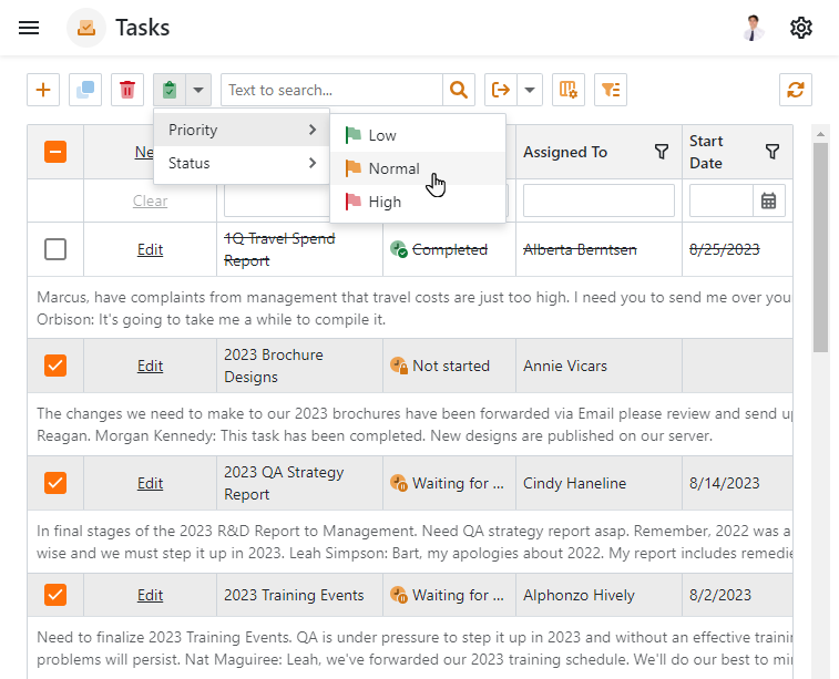 blazor tutorial action option selection in list view