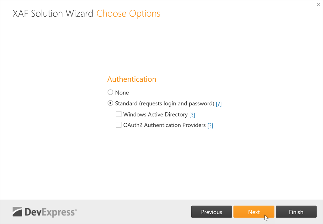 Choose the security options