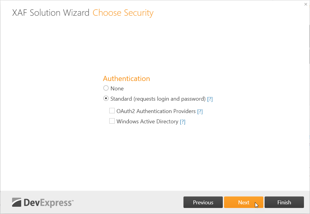 Choose the security options