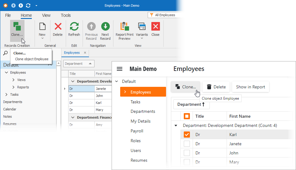 XAF Clone Object Module in Windows Forms and ASP.NET Core Blazor, DevExpress