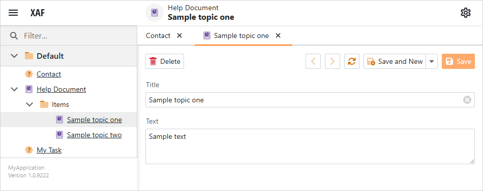 Application with context navigation items