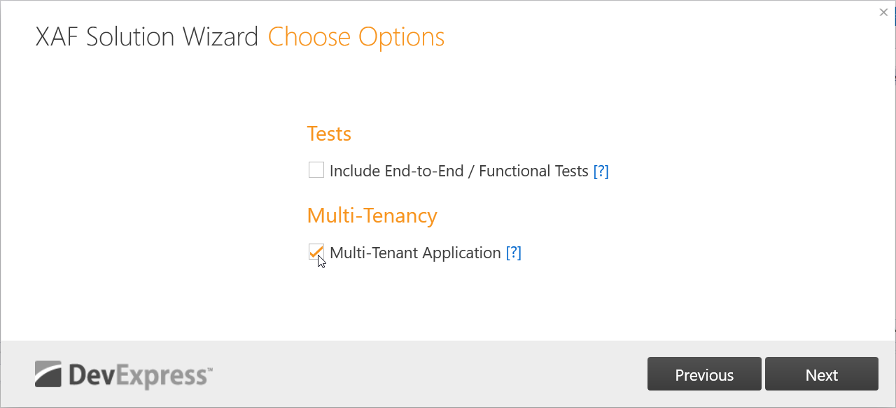 Solution Wizard - Choose Options