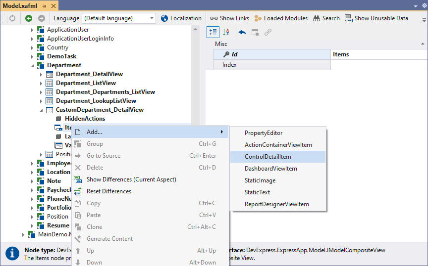 DevExpress XAF - Add a Detail View Item