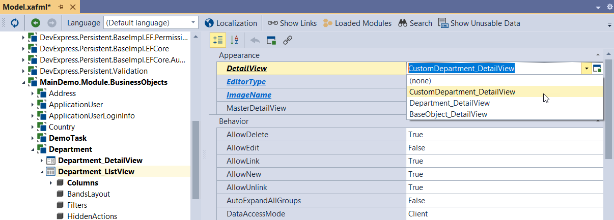 DevExpress XAF - Change a Default Detail View