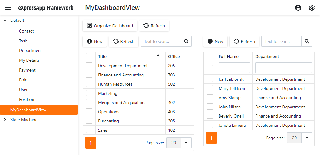 XAF dashboard view blazor