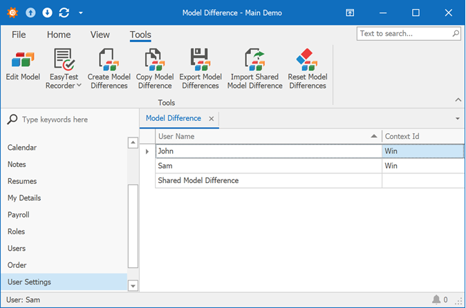 Model Difference List View in a WinForms application