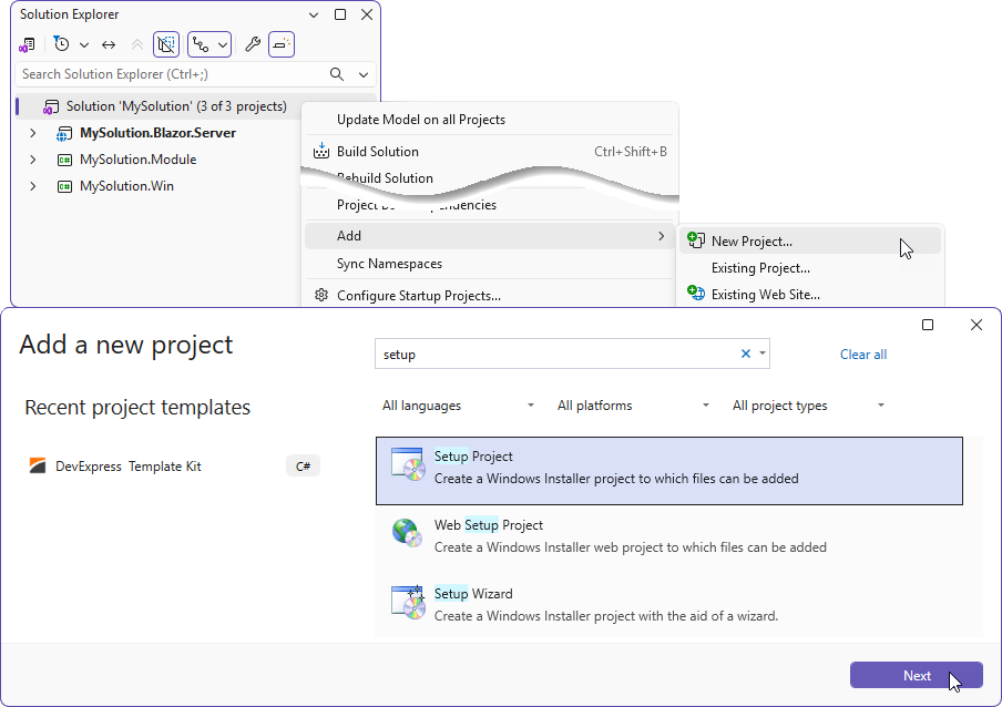 Add new project dialog